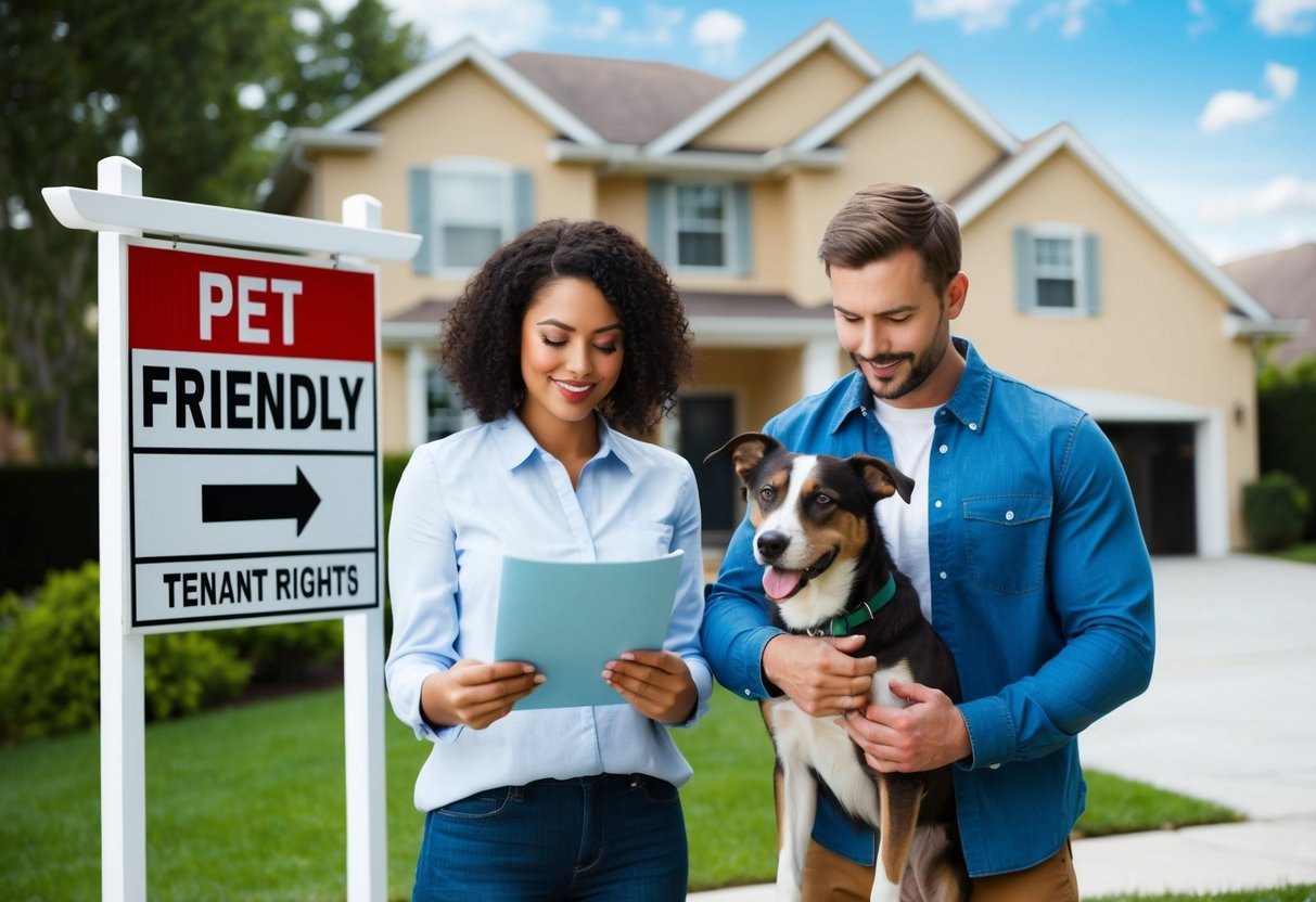 A person and a dog standing in front of a rental property with a
