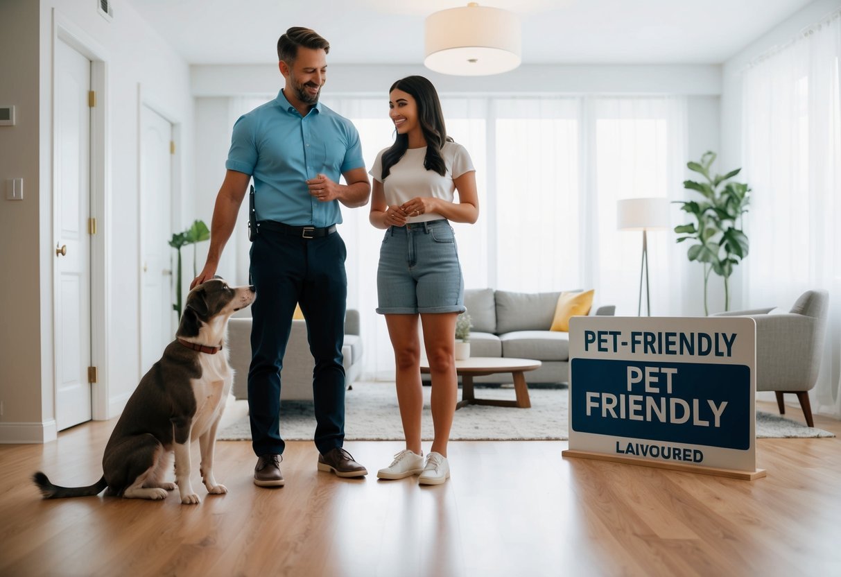 A person and their pet standing in front of a