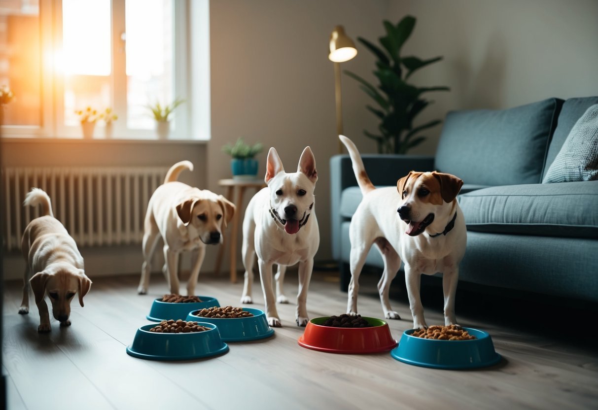 Multiple dogs in an apartment: morning routine with feeding, walking, and playtime
